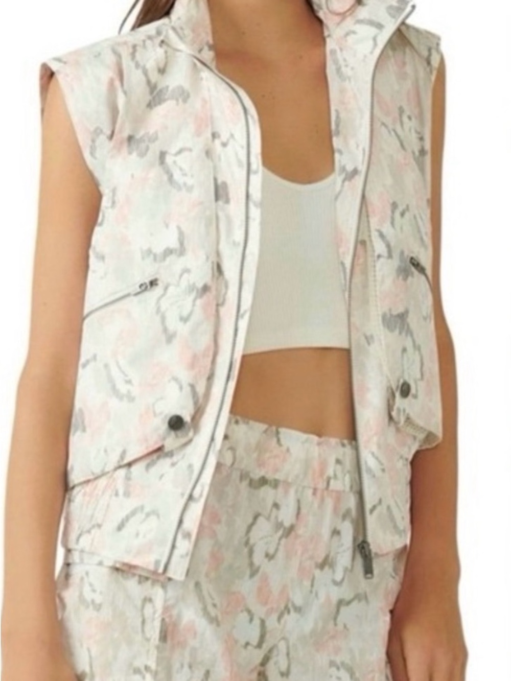 Free People FP Movement Off The Grid Printed Vest in floral ivory Size